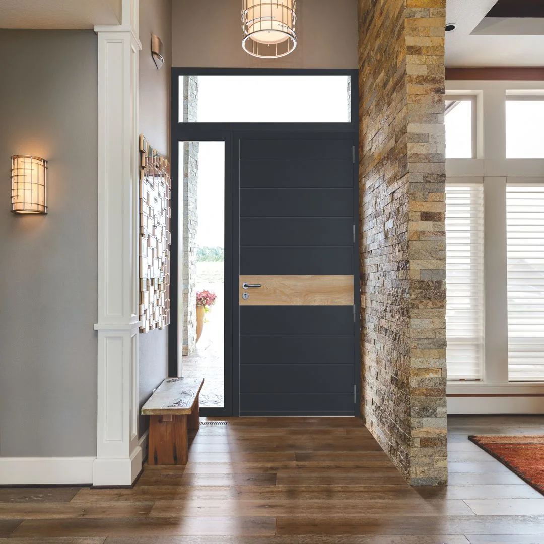 Porte d'entrée aluminium avec insert bois